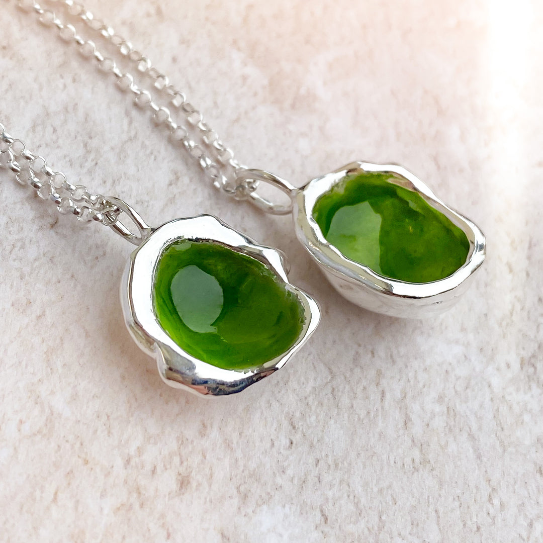 Sterling Silver 'Hidden Glen' Green Enamel Droplet Necklace